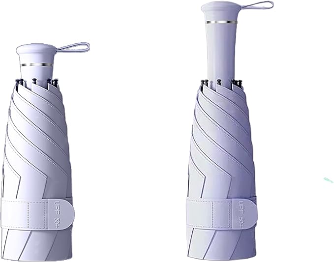 Mini Folding Travel Umbrella with Built-in Hidden Telescoping Handle,Teflon Coating, UPF 50+,UV Protection,Compact Lightweight Portable,6 Ribs Design,Small,Sun/Rain,Women/ Kids/Girls,Backpack Car