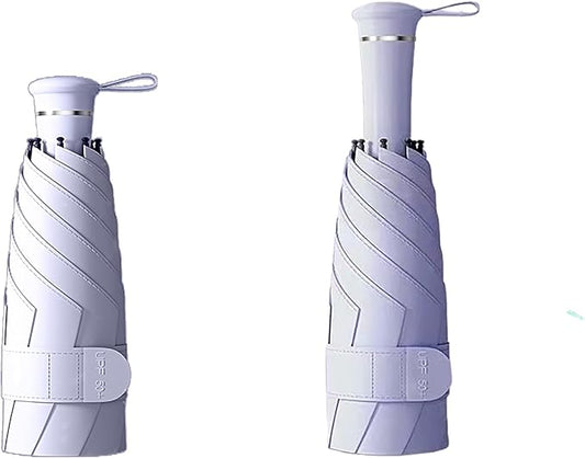 Mini Folding Travel Umbrella with Built-in Hidden Telescoping Handle,Teflon Coating, UPF 50+,UV Protection,Compact Lightweight Portable,6 Ribs Design,Small,Sun/Rain,Women/ Kids/Girls,Backpack Car