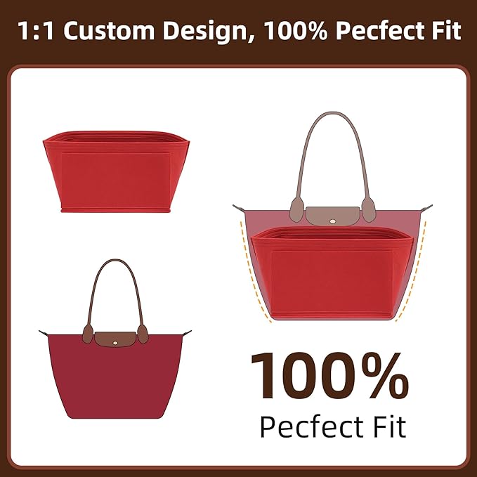 Doxo Purse Organizer Insert Compatible with Longchamp Le pliage L Handbag Insert (Large, Red)