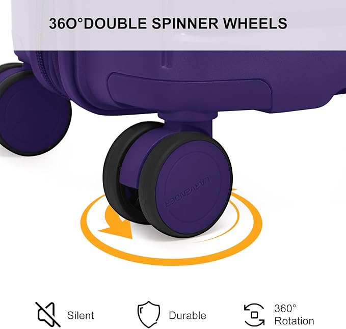 LARVENDER Luggage Sets 3 Piece, Expandable Hardside PP Carry On Luggage Suitcase with 360° Spinner Wheels TSA Lock Suitcase Set for Women Men, Grape Purple