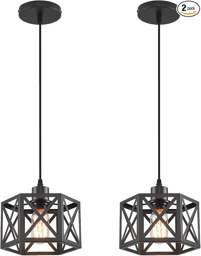 Farmhouse Pendant Light Fixture, Black Pendant Lights for Kitchen Island Industrial Lantern Pendant Light Fixtures with Light Shade, Adjustable Height Hanging Pendant Lighting