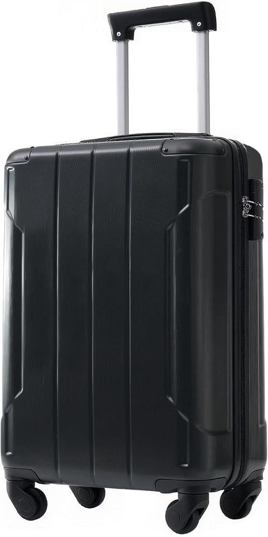 20 Inch Carry On Luggage, Lightweight ABS Hard Shell Suitcase with Spinner Wheels, Durable Travel Luggage with Combination Lock & Side Hooks for Men Women, Black