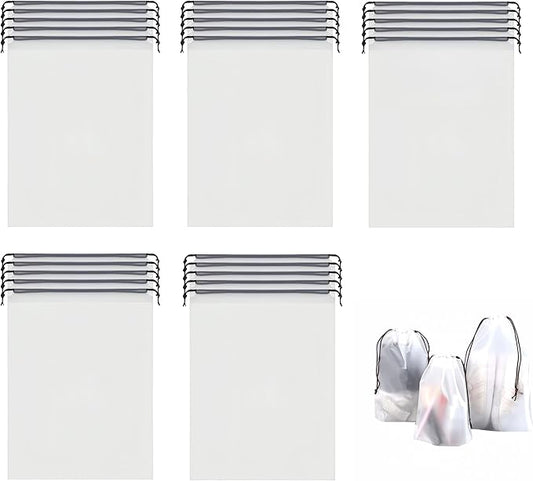 25 Pack Travel Shoe Bags, 15.7" x 11.8" Frosted Transparent Travel Shoe Pouch, Waterproof Portable Drawstring Travel Shoe Bag Organizer, Essential for Travel, Storage for Miscellaneous Items