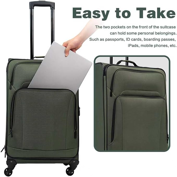 Softside Expandable Luggage Set, 5 Piece with Spinner Wheels, Olive Green, 20/24/28 Inch Suitcases with Duffel and Toiletry Bag, Dark Green