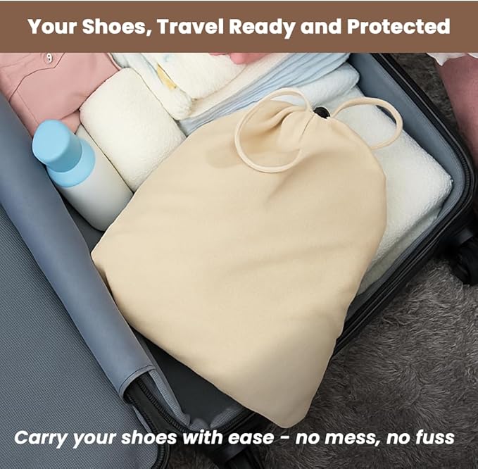 LFH Cotton Shoe Storage Bags with Drawstring, Dustproof Breathable Reusable Organizer, Perfect For Travel, Dorm, Hotel, College, Gym, Easy to Carry, 8"x17" (Pack of 2) - Natural Thanks Giving