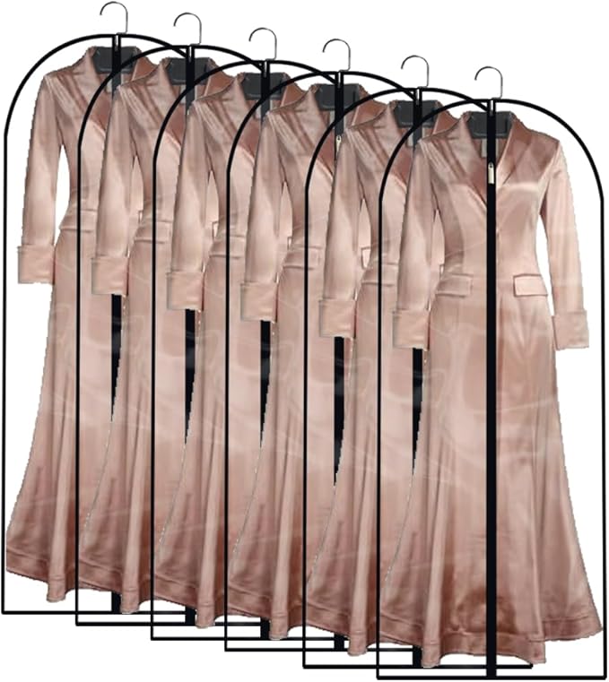Garment Bag Clear for Long Dress (24'' x 60'' Set of 6) Clothing Suit Bags for Closet Storage Wedding Dress Garment Bags with Zipper Gown Garment Cover for Long Dresses