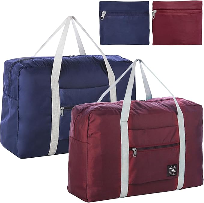 Foldable Travel Duffel Bags 2PCS Tote Carry On Luggage Spirit Airlines Personal Item Sports Gym Weekender Overnight Bags for Women and Men (Red+Blue)