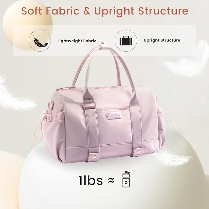 LOVEVOOK Small Gym Bag for Women with Yoga mat Holder, Mini Duffle Bag for Travel with Wet Pocket, Overnight Personal Item Bags (Pink, 16.5 inch-Large-2Pcs)
