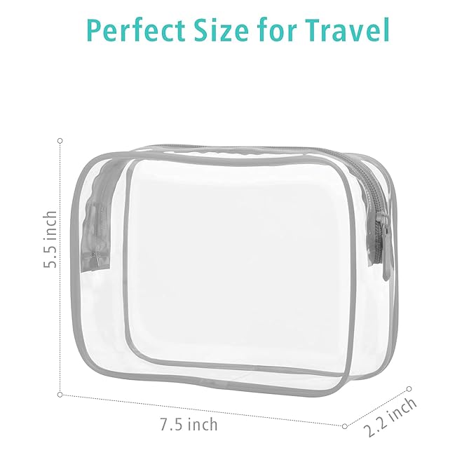 F-color TSA Approved Toiletry Bag 3 Pack Medium - Clear Makeup Bag Travel Quart Size for Women Men, Clear Cosmetic Bag Airport Airline Compliant Carry on Bag, Light Grey