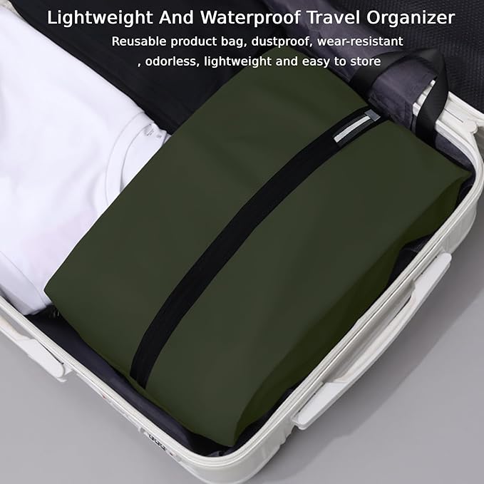 Shoe Bags for Travel Waterproof Odor Absorbing Lightweight Golf Soccer Shoe Storage Organizer Pouch with Smooth Zipper and Handle, Portable Travel Essentials (Dark Green, 1-Pack)
