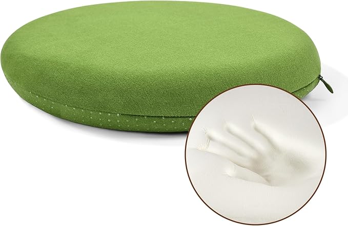 BUYUE Memory Foam Seat Cushion, Dia 15" Soft Velvet Round Stool Cushion Anti-Slip Chair Pads, M, Green