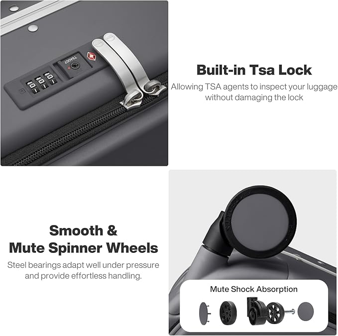 mixi 26 Inch Large Checked Luggage PC Hard Shell Suitcase Top Opening Aluminum Frame Travel Suitcases with Wheels, Rock Gray