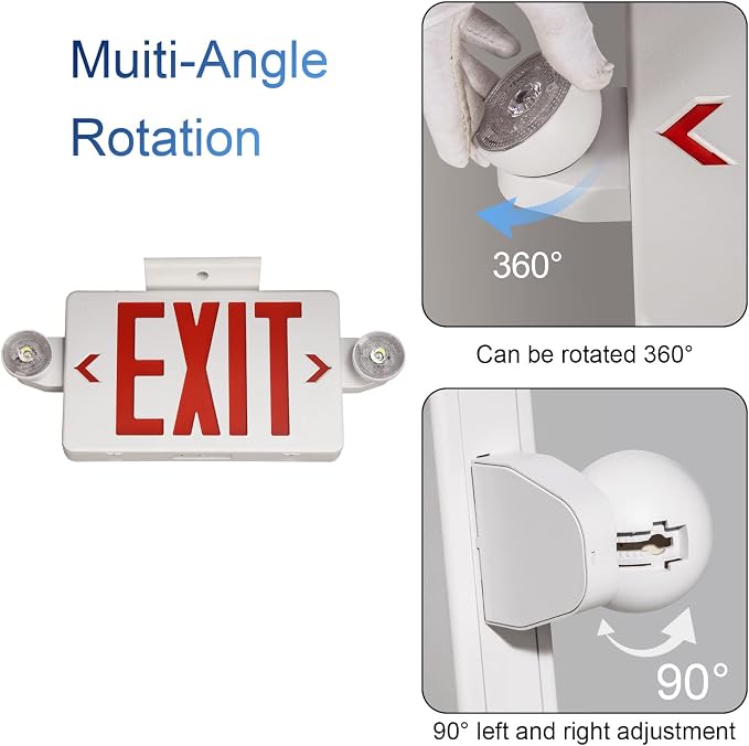 GZRUIYANG Exit Sign With Emergency Lights Red, LED Exit Light With Battery Backup, UL 924 Certified, AC 120/277V, Commercial Lights Combo for Business - 2 Pack