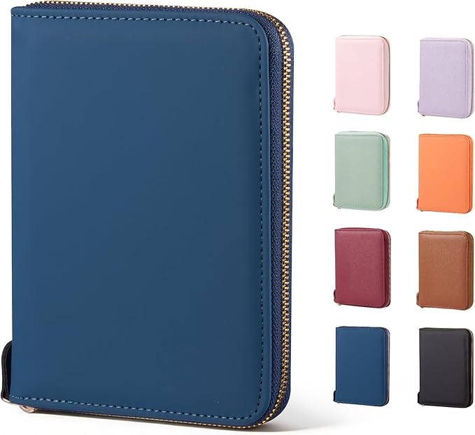 CoBak Passport Holder Cover with Safe Zipper Closure, Premium Passport Wallet for Travel, RFID Blocking Card Case, Waterproof Travel Accessories for Man, Grain Blue