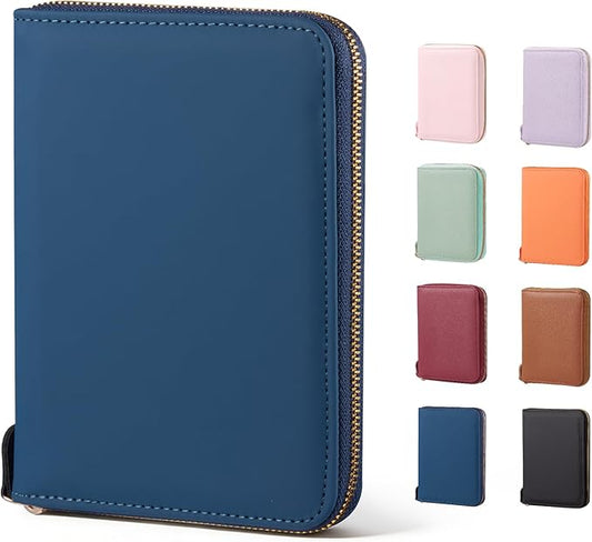 CoBak Passport Holder Cover with Safe Zipper Closure, Premium Passport Wallet for Travel, RFID Blocking Card Case, Waterproof Travel Accessories for Man, Grain Blue