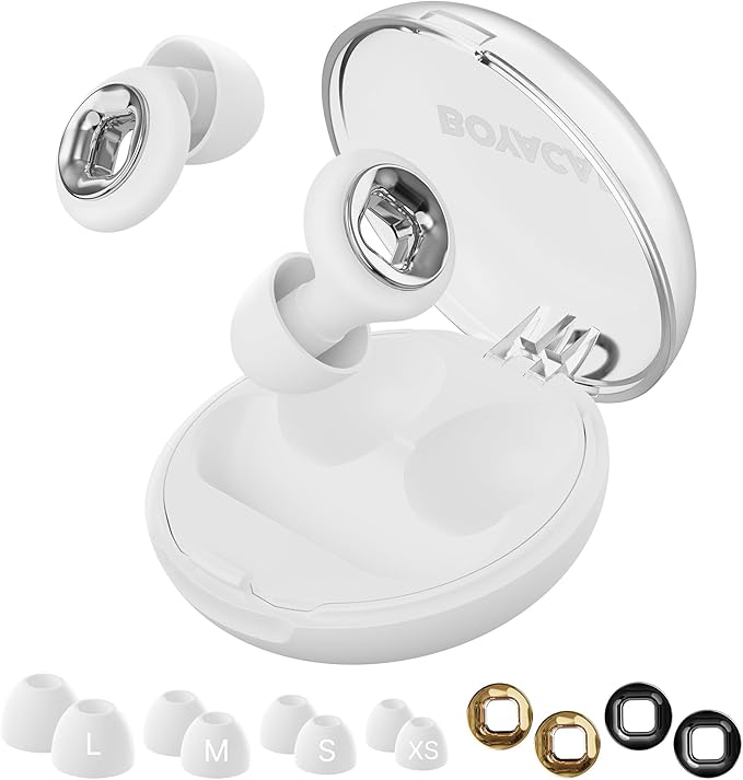 Ear Plugs for Sleeping Noise Cancelling, 45dB Reusable Earplugs for Noise Reduction, Hearing Protection Ear Plugs with 8 Ear Tips, Soft Silicone Earplugs for Sleep, Concerts, Snoring, Study (White)