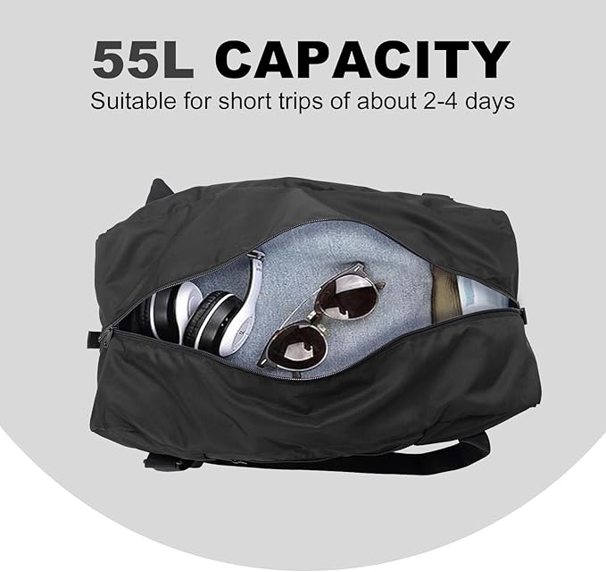 HOLYLUCK Foldable Travel Duffel Bag For Women & Men Luggage Great for Gym - large black
