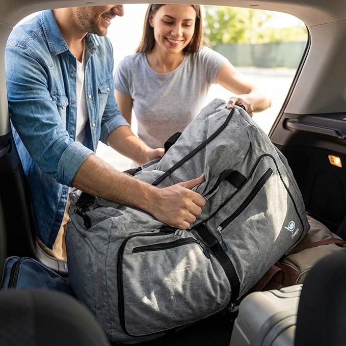 Bago Large Duffle Bag for Travel Women & Men. Durable Lightweight Foldable Travel Duffel Bags For Traveling Women. 80L Duffle Bags For Overnight Bag With Shoe Compartment Collapsible Weekender duffel