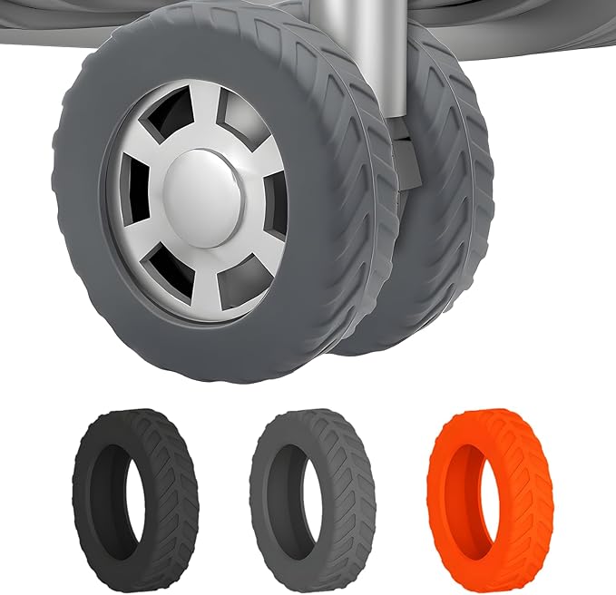 Luggage Wheel Covers for 8 Spinner Wheels – Gray Silicone Protector Set, Anti-Drop & Silent Rolling, Fits 2.1"-2.4" Wheels, 10pcs for Carry-On Suitcases, Travel Luggage, Rolling Cases