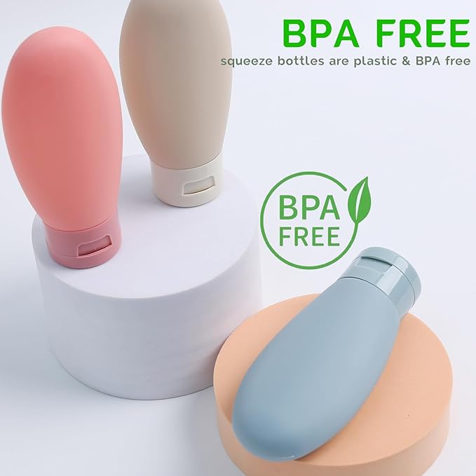 Travel Bottles for Toiletries 6 Pack, Leakproof 2 oz Tsa Approved Travel Size Containers, BPA Free Plastic Shampoo and Conditioner Bottles, Camping Travel Essentials (Multicolor - A)