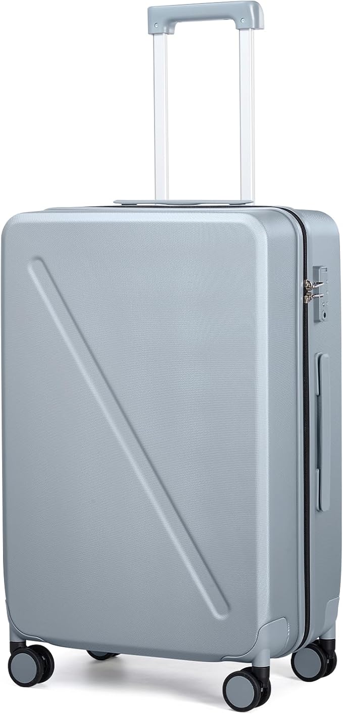 MILADA 24 Inch Medium Checked Luggage, Hard Shell Suitcase with 360° Spinner Wheels, TSA Approved Lock, Lightweight Durable Hardside Travel Luggage for Business, Grey