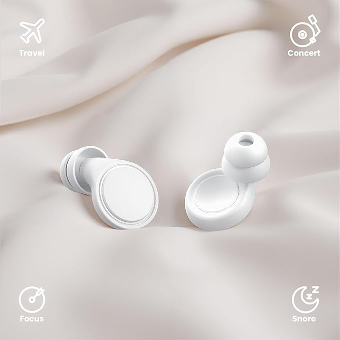 Jayine Ear Plugs for Sleeping Noise Cancelling, Soft Silicone Ear Plugs Hearing Protection 30dB, Reusable Earplugs for Concert, Festival, Sleep and Noise Sensitivity - White