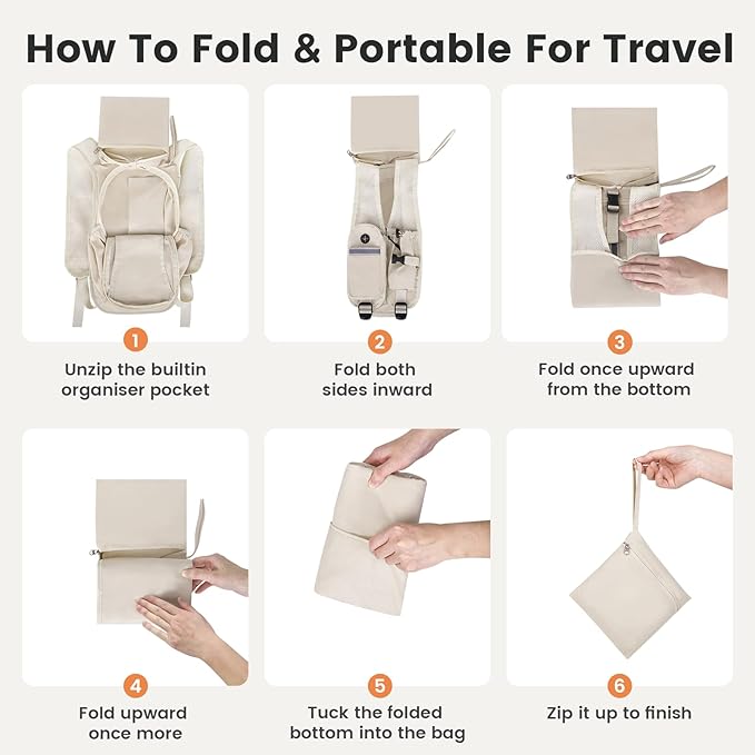 Small Hiking Backpack 15L-Lightweight Packable Foldable Backpack for Travel Camping Outdoor Commute, Compact Rucksack for Women Men(Beige)