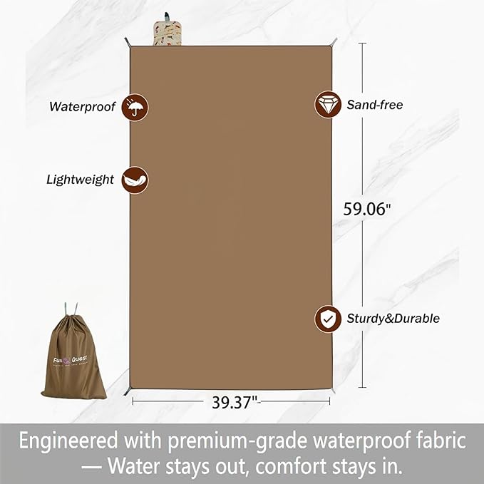 Picnic Blanket Waterproof – Packable Sand Proof Beach Blanket (0.42lb/0.66lb), Compact & Foldable, Fits in Pocket with Integrated Stakes, Ideal for Camping, Hiking, Travel, Concert, Festival
