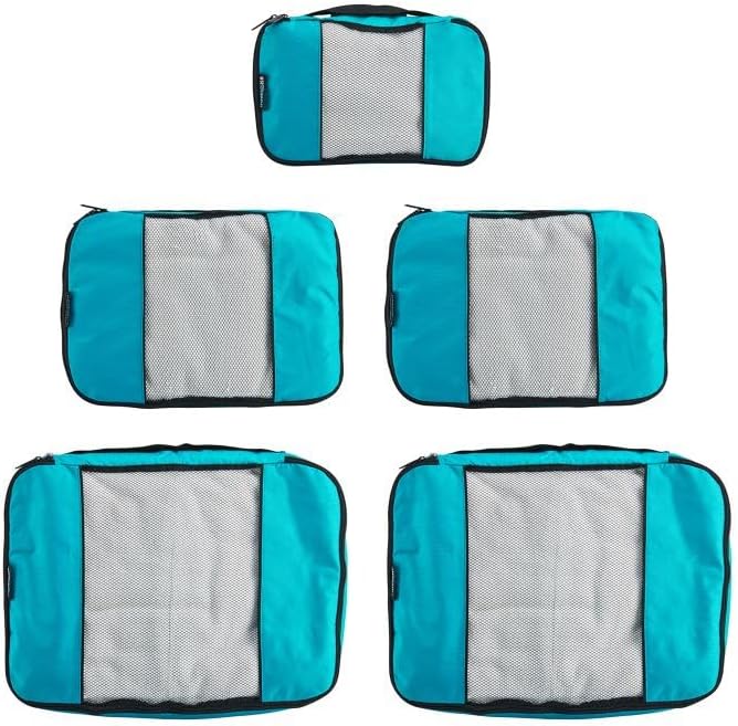 TravelWise Luggage Packing Organization Cubes 5 Pack, Teal, 2 Small, 2 Medium, 1 Large (TWPC-24)