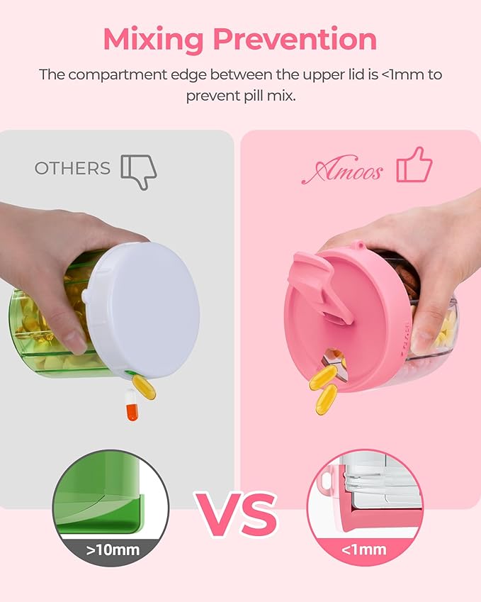 Cute Pill Dispenser with 7 Large Compartments, Portable Pill Bottle Organizer with Wide Opening for Easy Use, Anti-Mix Pill Organizer for Travel, BPA-Free Pill Container, Hot Pink