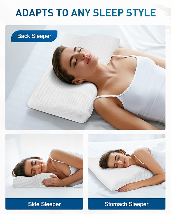 Cervical Neck Pillow, Ergonomic Memory Foam Pillows for Sleeping, Contour Side Sleeper Pillow for Adults with Breathable Pillowcase, Orthopedic Neck Support Bed Pillows for Back Stomach Sleepers