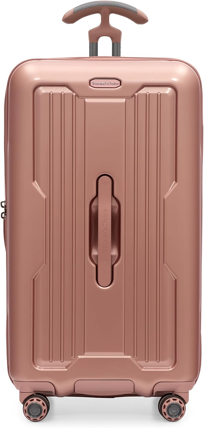 Traveler's Choice Ultimax II Polycarbonate Hardside Luggage with Spinner Wheels, Rose Pink, 28-Inch Medium Trunk