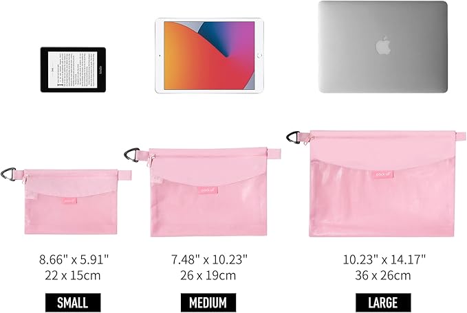 pack all 3 Pcs Water-resistant Material Zipper Pouch Set, Mesh Zipper Bags for Storage, Travel, Office (Pink)