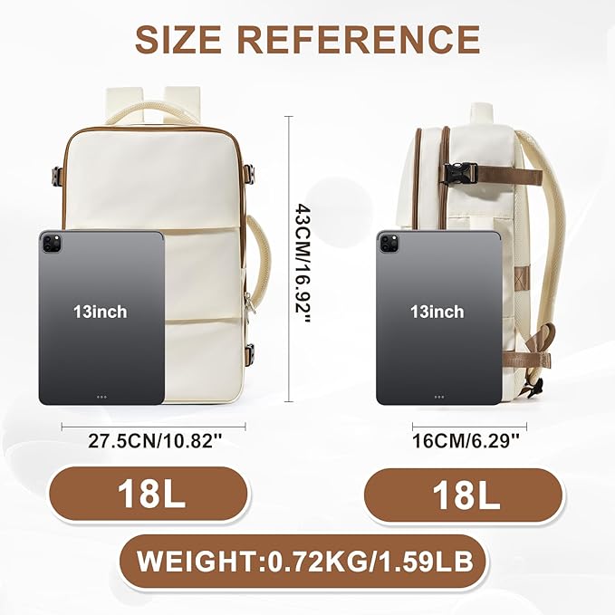 Travel Backpack For Women Men Carry on Backpack Luggage Flight Approved Personal item Travel Bag Essentials Mochila de viaje Laptop College Backpack Beige Brown