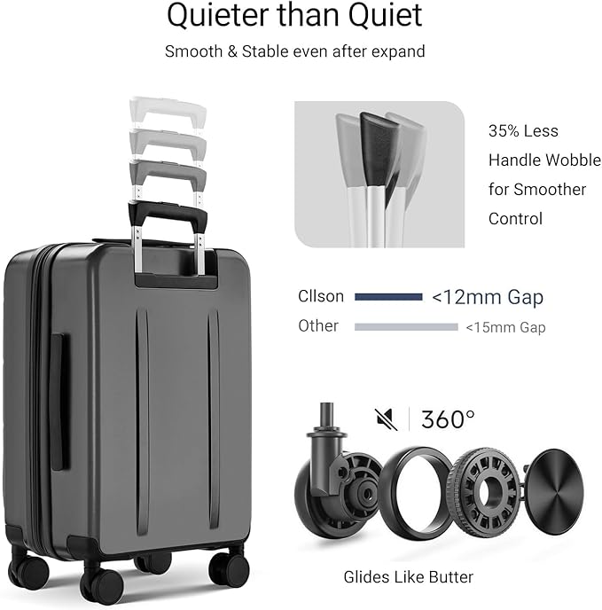 Carry On Luggage with Top Opening, Expandable with Front Pocket and USB Charging Port, Lightweight with Front Compartment Rolling Suitcases with Spinner Wheels (Grey, 20 Inch)