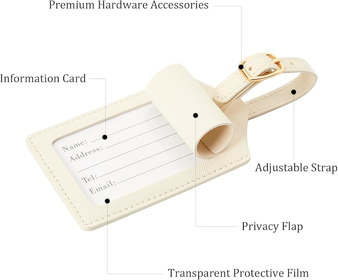 Initial Luggage Tag, PU Leather Luggage Tag, Embroidered Luggage Tag, Letter Luggage Tag, Monogrammed Luggage Tag, Luggage Tag for Baggage Bag Suitcase (H, White Leather+Pink Letter)