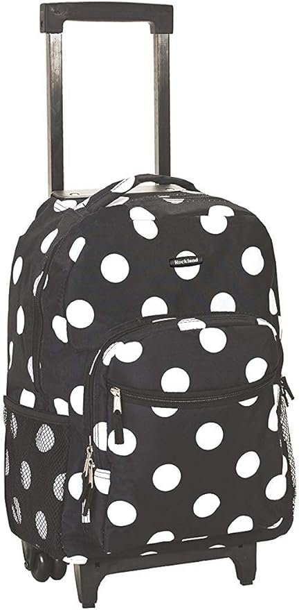 Rockland Double Handle Rolling Backpack, Black Dot, 17"