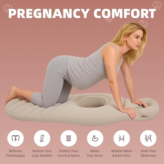 Inflatable Pregnancy Pillow, Pregnant Woman's Abdominal Hole Full Body Inflatable Bed Abdominal Mattress, Prone Pregnancy Pillow - Pregnant Woman's Swimming Pool Float