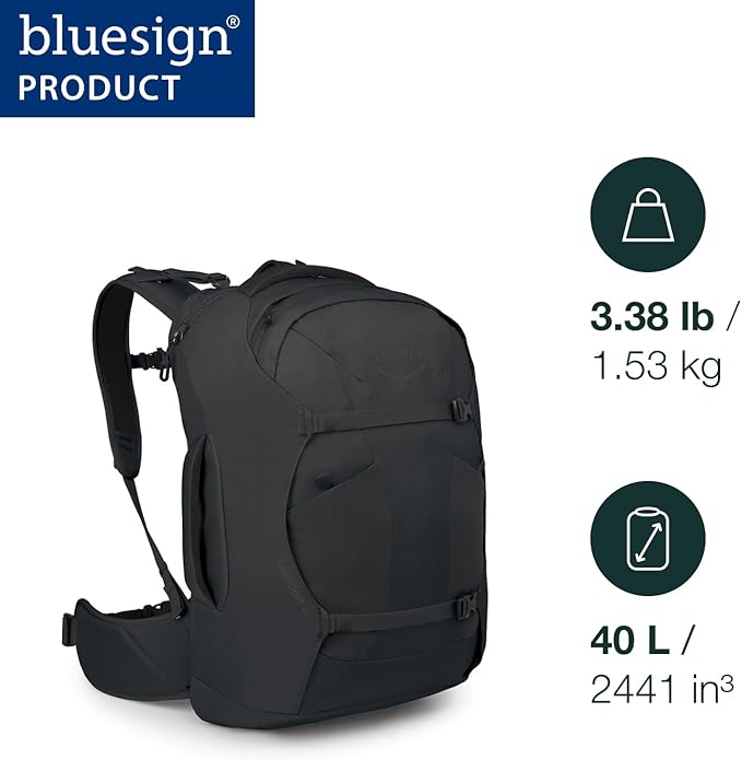 Osprey Farpoint 40L Men's Travel Backpack - Carry On Bag with Laptop Sleeve and Toiletry Pocket, Black, Extended Fit