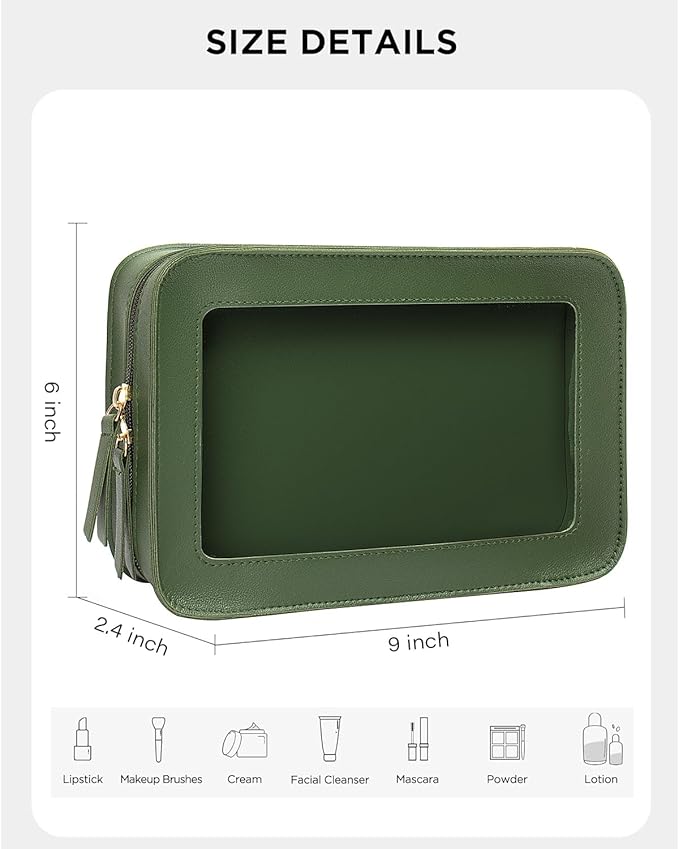 LETGO Clear Makeup Bags, TSA Approved Toiletry Bag with Zipper,Portable Travel Clear Cosmetic Bags Pouch for Women Men Car Accessories for Women(Vintage Green)