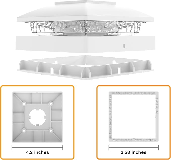 Solar Post Cap Lights Outdoor 8pack, White Waterproof Solar Powered Deck Fence Lights Fit 4x4 Wood/Vinyl Posts, Bright Warm White Solar Fence Cap Decorate Deck, Patio, Porch, Fence