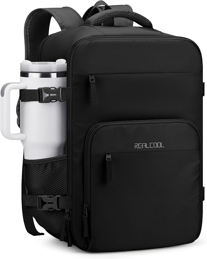 RealCool Travel Backpack for Women Men - Gift for Travelers, Students & Professionals, 17.3 Inch Laptop Carry On Backpack, TSA Flight Approved, College School Business Weekender Daypack -Black