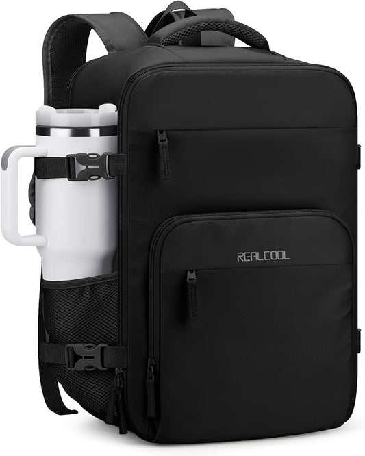 RealCool Travel Backpack for Women Men - Gift for Travelers, Students & Professionals, 17.3 Inch Laptop Carry On Backpack, TSA Flight Approved, College School Business Weekender Daypack -Black