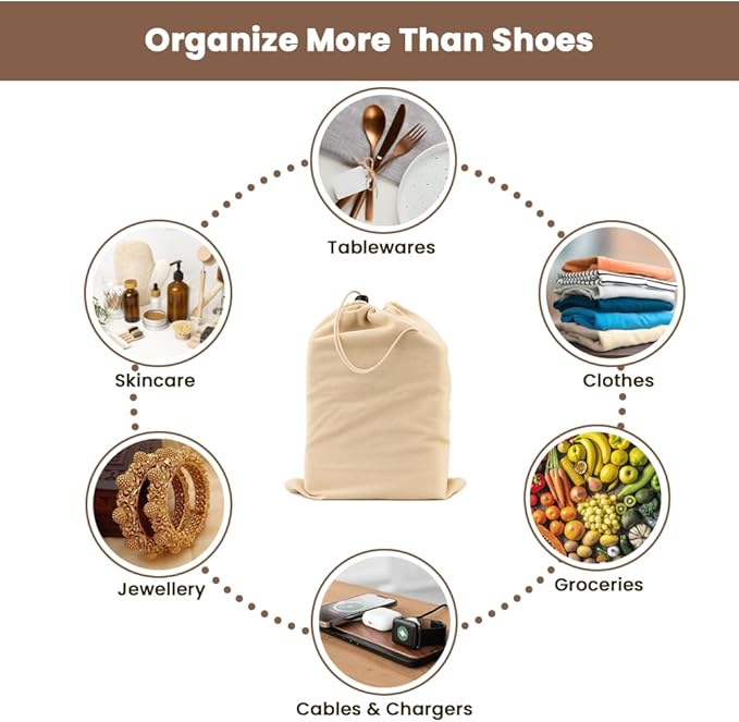 LFH Cotton Shoe Storage Bags with Drawstring, Dustproof Breathable Reusable Organizer, Perfect For Travel, Dorm, Hotel, College, Gym, Easy to Carry, Machine Washable 12"x17" (Pack of 2) - Natural
