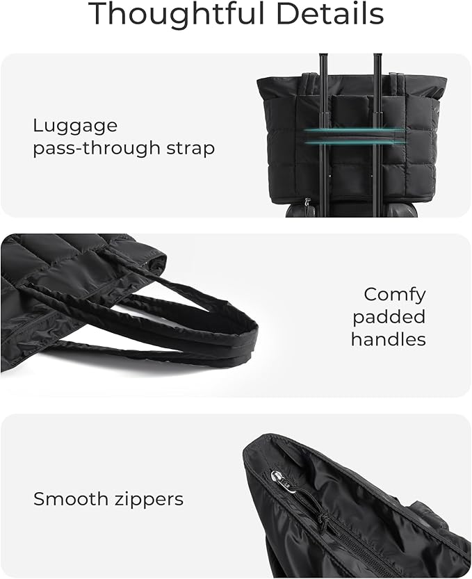 BAGSMART Expandable Tote Bag for Women, Puffer Work Tote Handbag, Quilted Carry On Bag for Travel Gym