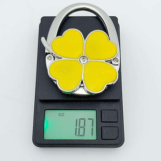 ROFLYER Four Leaf Clover Design Foldable Handbag Hanger Folding Purse Table Hook Holder (Yellow)