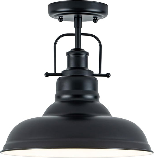 Zlepmlla Famrhouse Ceiling Light, Semi Flush Mount Light Fixture with Metal Dome Shade, Balck Ceiling Light for Hallway, Entryway,Kitchen