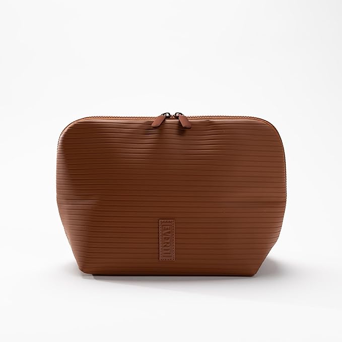 THE VERTI-Vertical Waterproof Makeup & Toiletry Bag | 23-Pocket Organizer with Upright, Fold-Down Design for Skincare, Toiletries & Essentials (Mohagany, Medium)