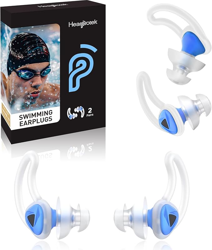 Ear Plugs for Swimming–2 Pairs Soft Silicone Reusable Waterproof Earplugs for Adults & Men Women, Custom Fit for Swimmers Ear, Pool, Beach, Snorkeling, Surfing, Kickboard Training(Blue)