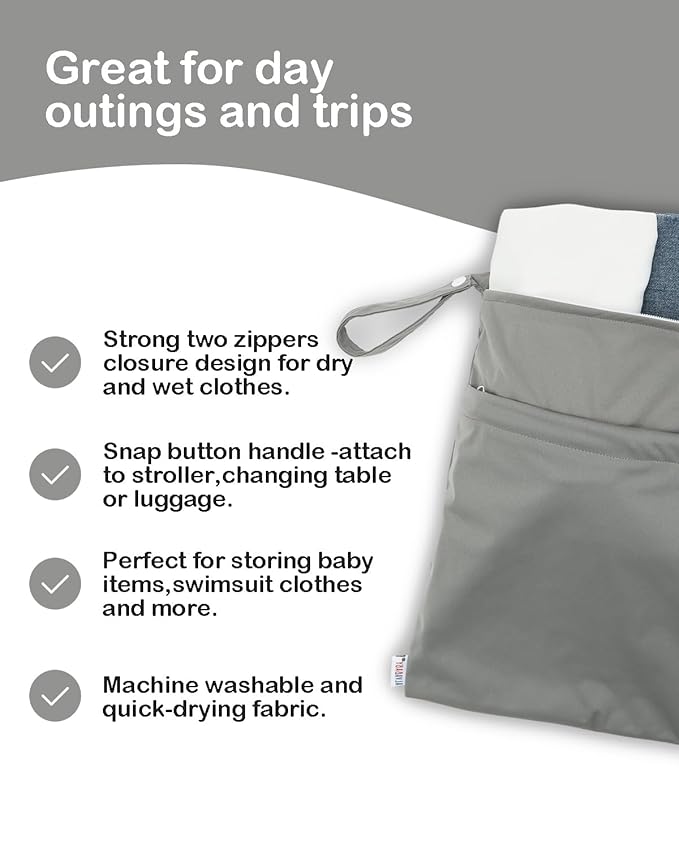 ALVA ALVABABY 2pcs Cloth Diaper Wet Dry Bags Waterproof Reusable with Two Zippered Pockets Travel Beach Pool Daycare Soiled Baby Items Yoga Gym Bag for Swimsuits or Wet Clothes L2933